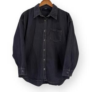 Cotton On Denim Shirt Womens S Dark Wash Blue Black Button Up Long Sleeve Pocket